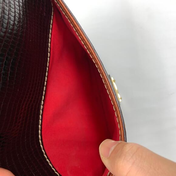 Dooney & Bourke Leather Crossbody Purse Lizard Embossed Letter Carrier Bordeaux - Picture 8 of 15